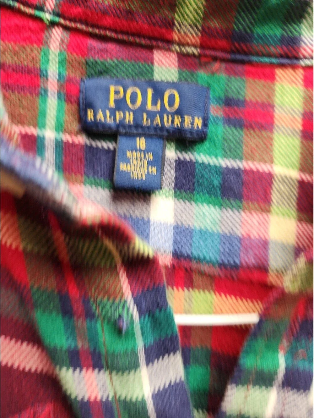 Polo Ralph Lauren Girls Flannel Red Plaid Shirt Dress Ruffel Hem Size 16